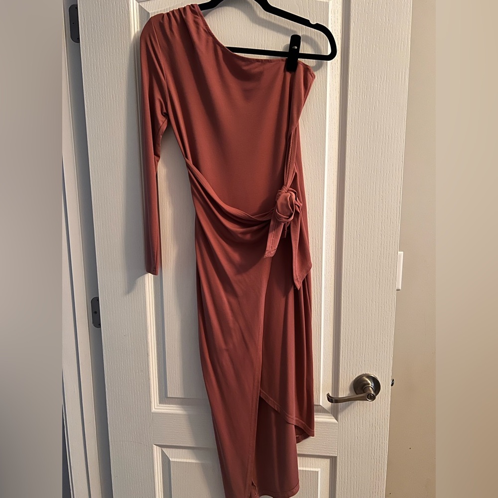 One sleeve pink wrap dress